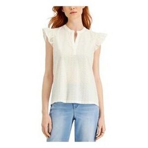 Jr644 style company yellow stretch ruffled relaxed fit polka dot flutter top PS